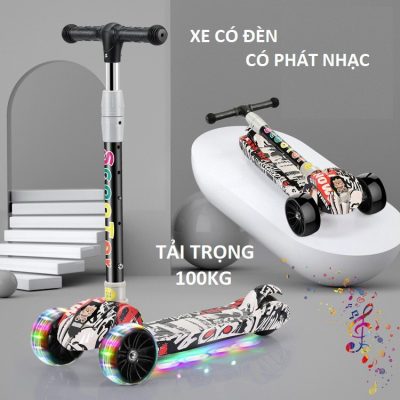 Xe trượt Scooter cao cấp bánh to phát sáng – Xe trượt cho bé 4 bánh có đèn, có phát nhạc