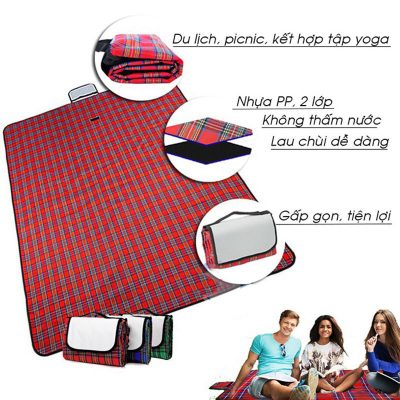 Thảm trải du lịch, đi phượt picnic dã ngoại ngoài trời chống thấm nước Kích Thước 180*150 cm