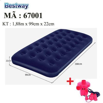 Đệm Hơi Đệm Hơi Cao Cấp Bestway Kèm Bơm Điện 2 Chiều – MÃ SP 67001: 188*99*22 cm