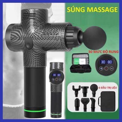 Máy massage cầm tay 6 đầu 30 cấp độ giúp giảm đau nhức toàn thân hiệu quả, súng massage cầm tay