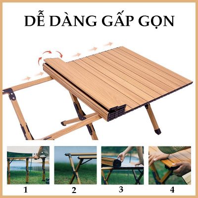 Bàn ghế dã ngoại camping cắm trại nhôm giả vân gỗ siêu tiện lợi, bàn ghế gấp gọn picnic siêu tiện dụng, dụng cụ cắm trại Size: 120 x 60 x 45cm